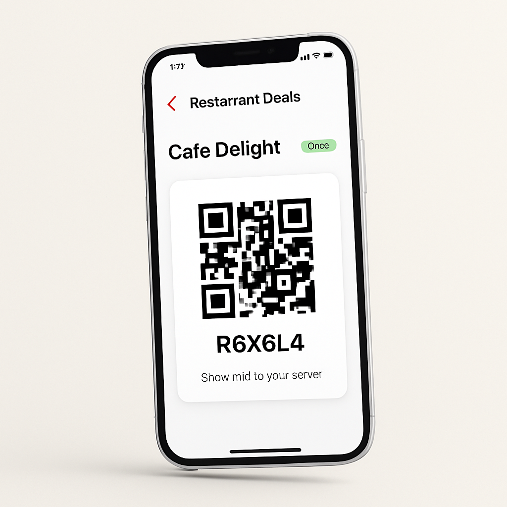 Step 3: Show the code when you dine and enjoy the savings.